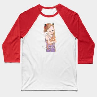 Cute Girl Playing With cats Baseball T-Shirt